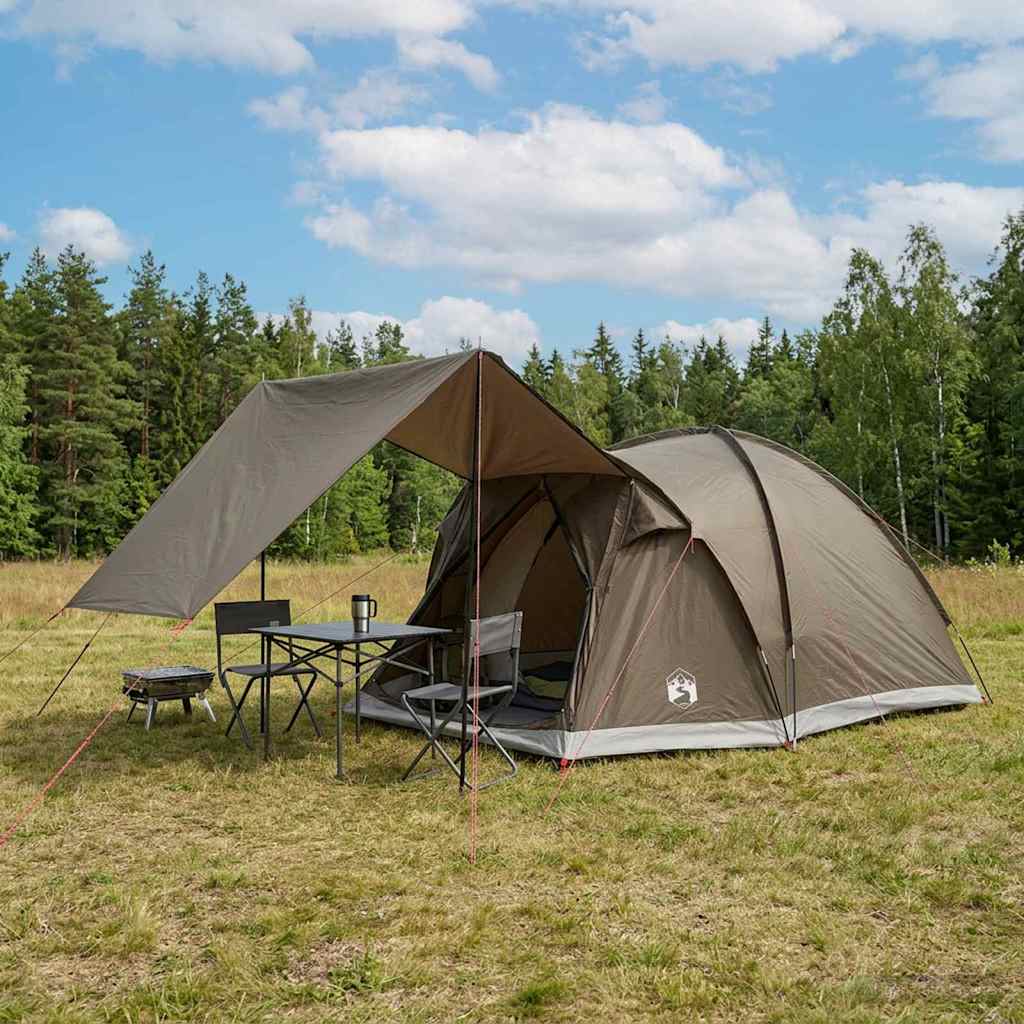 vidaXL Cabin Tent with Roof Brown grey 4-Person Polyester and Steel