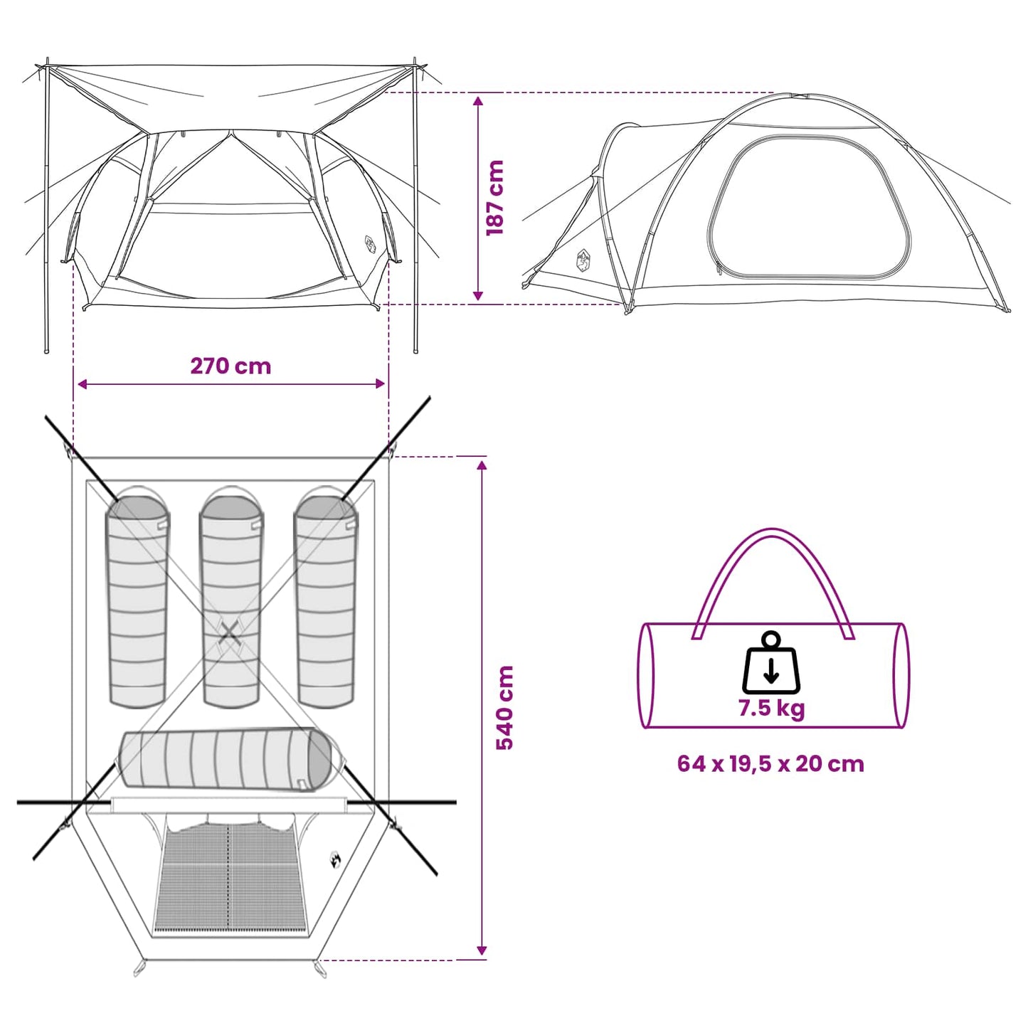 vidaXL Cabin Tent with Roof Brown grey 4-Person Polyester and Steel