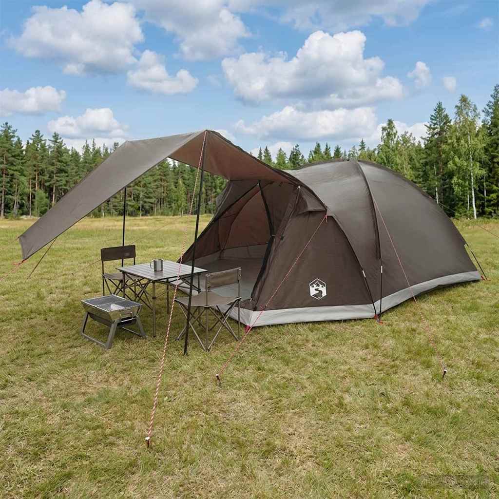 vidaXL Cabin Tent with Roof Brown grey 6-Person Polyester and Steel