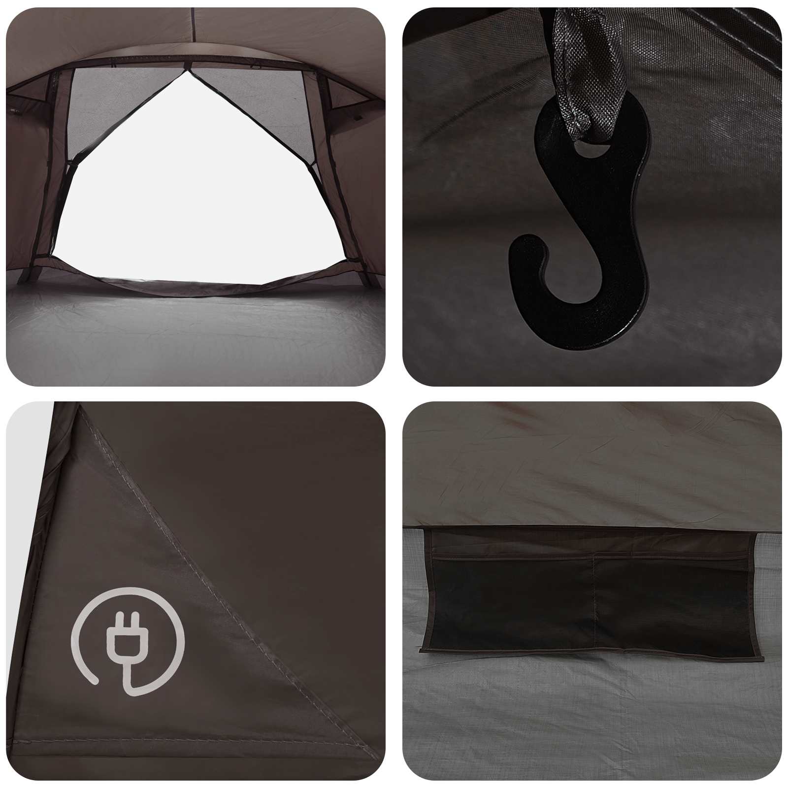vidaXL Cabin Tent with Roof Brown grey 8-Person Polyester and Steel - 41670