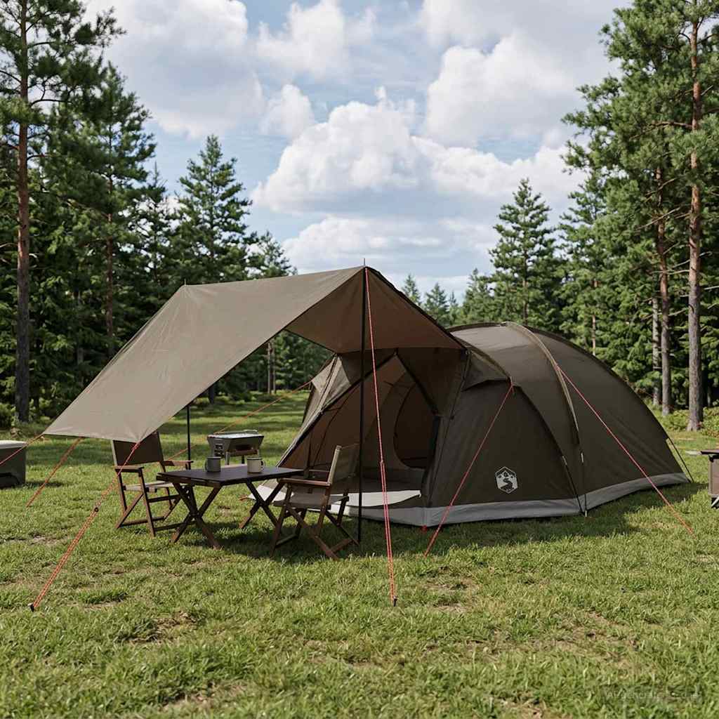 vidaXL Cabin Tent with Roof Brown grey 8-Person Polyester and Steel - 41670