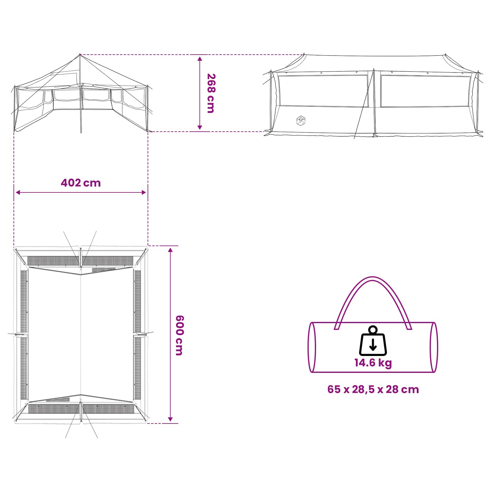 vidaXL Family Tent Brown grey 600 x 400 x 268 cm Polyester and Steel
