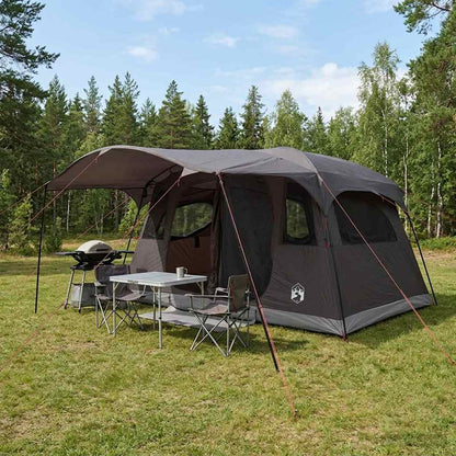 vidaXL Tunnel Tent 10-Person Brown Grey Polyester and Steel - 366 x 244 x 198 cm