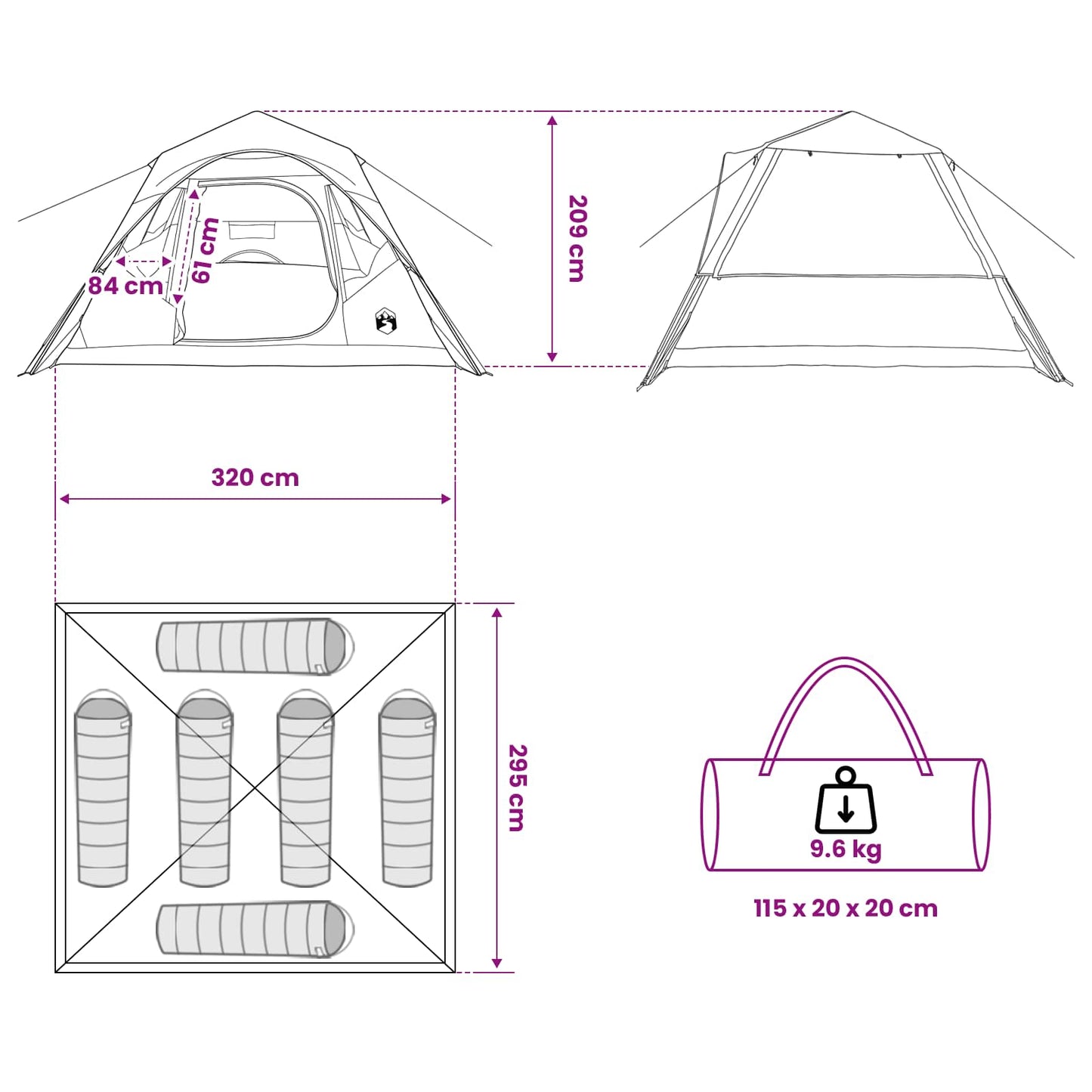 vidaXL Instant Tent Olive Green 305 x 275 x 190 cm Polyester and Steel