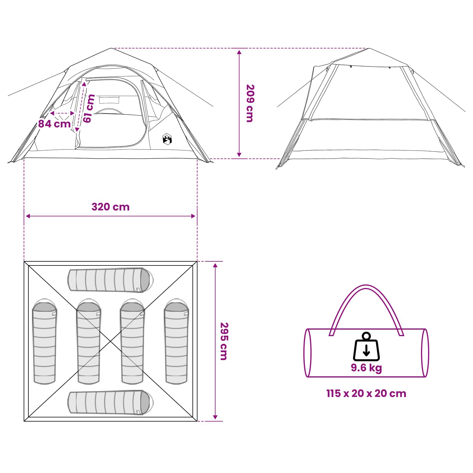vidaXL Instant Tent Olive Green 305 x 275 x 190 cm Polyester and Steel