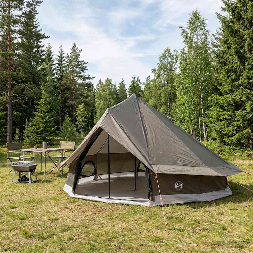 vidaXL Tipi Tent 18-Person Brown Grey Polyester and Steel - 700 x 700 x 395 cm