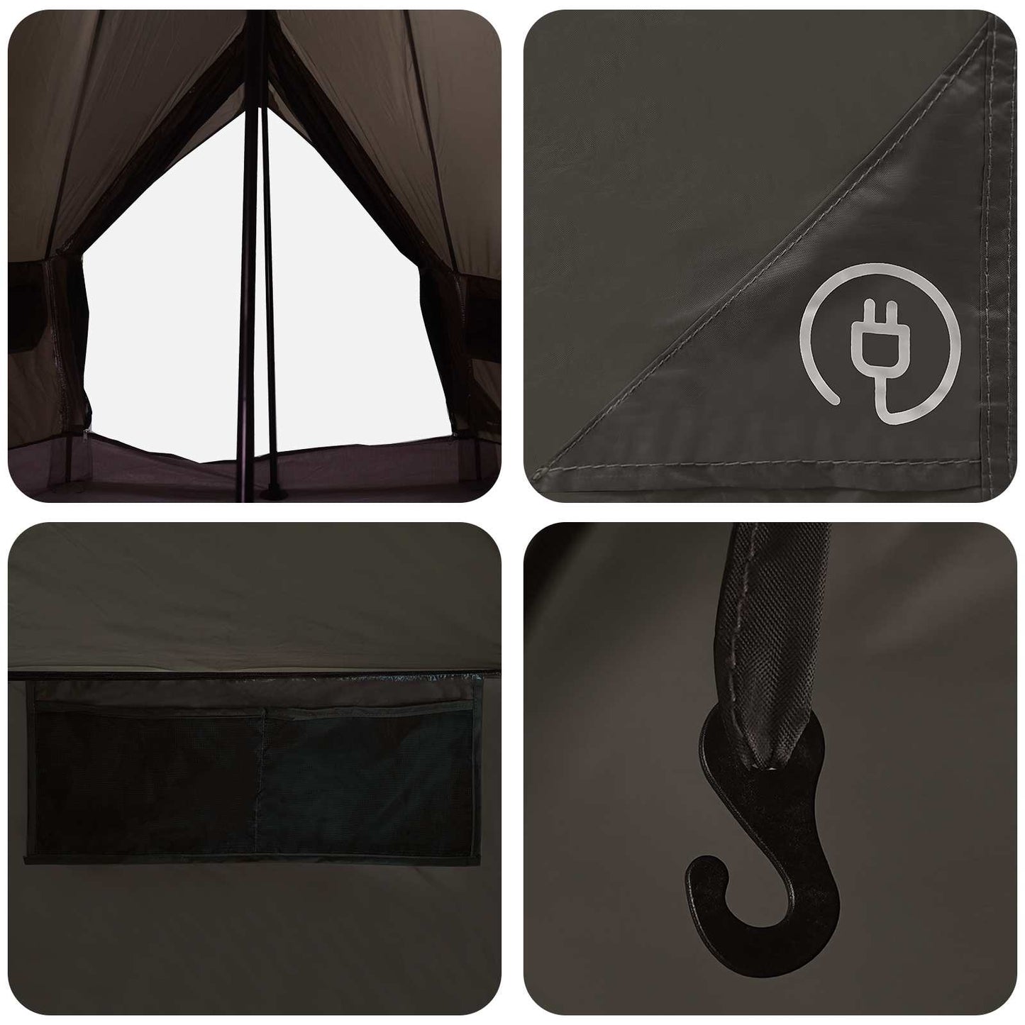 vidaXL Tipi Tent 4-Person Brown Grey Polyester and Steel - 250 x 250 cm