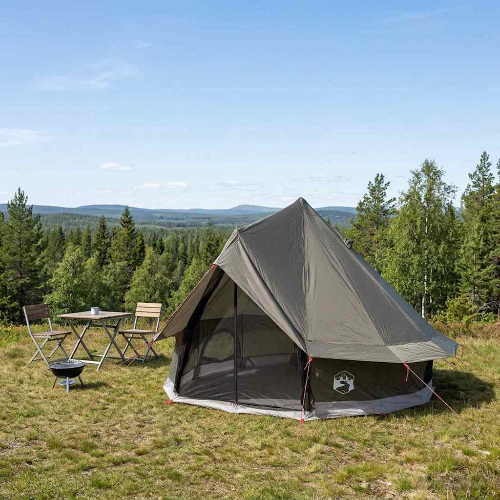 vidaXL Tipi Tent 4-Person Brown Grey Polyester and Steel - 250 x 250 cm