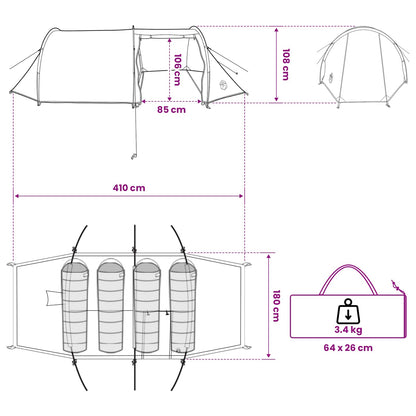 vidaXL Tunnel Tent 410 x 175 x 105 cm Olive Green Polyester and Steel