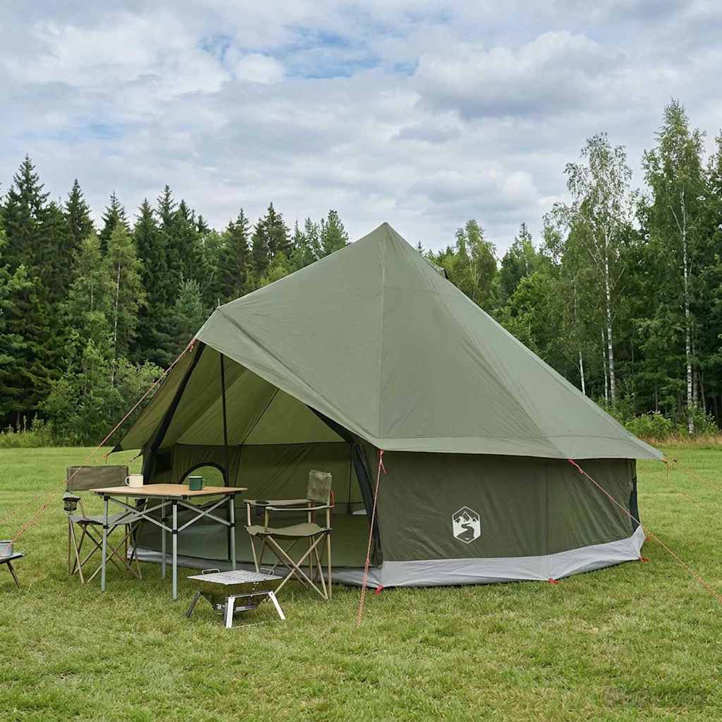 vidaXL Tipi Tent 6-Person Olive Green Polyester and Steel - 300 x 300 x 200 cm