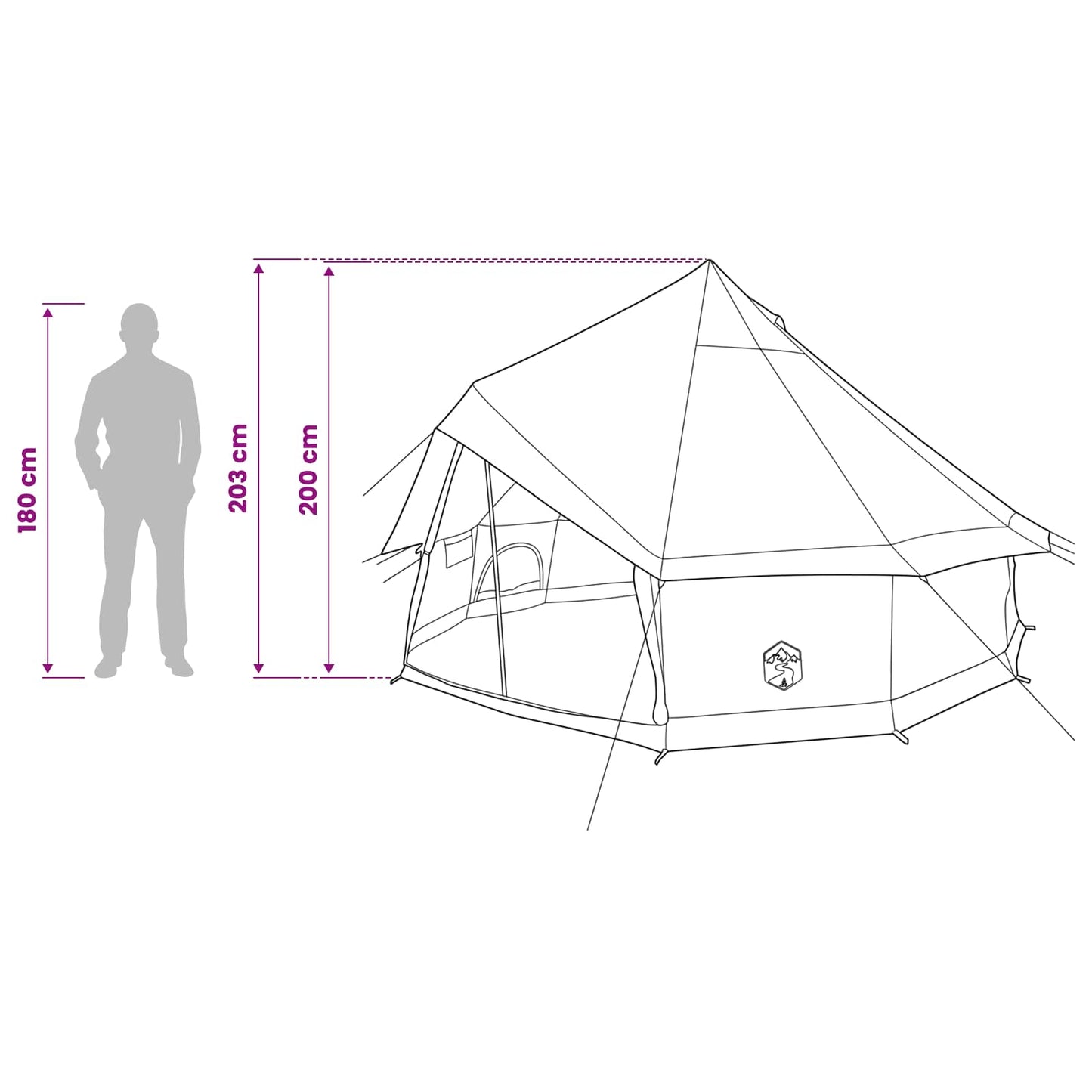 vidaXL Tipi Tent 6-Person Olive Green Polyester and Steel - 300 x 300 x 200 cm
