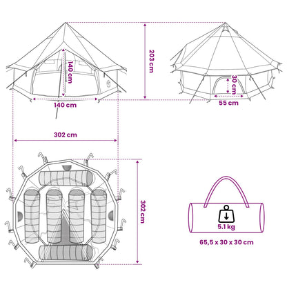 vidaXL Tipi Tent 6-Person Olive Green Polyester and Steel - 300 x 300 x 200 cm
