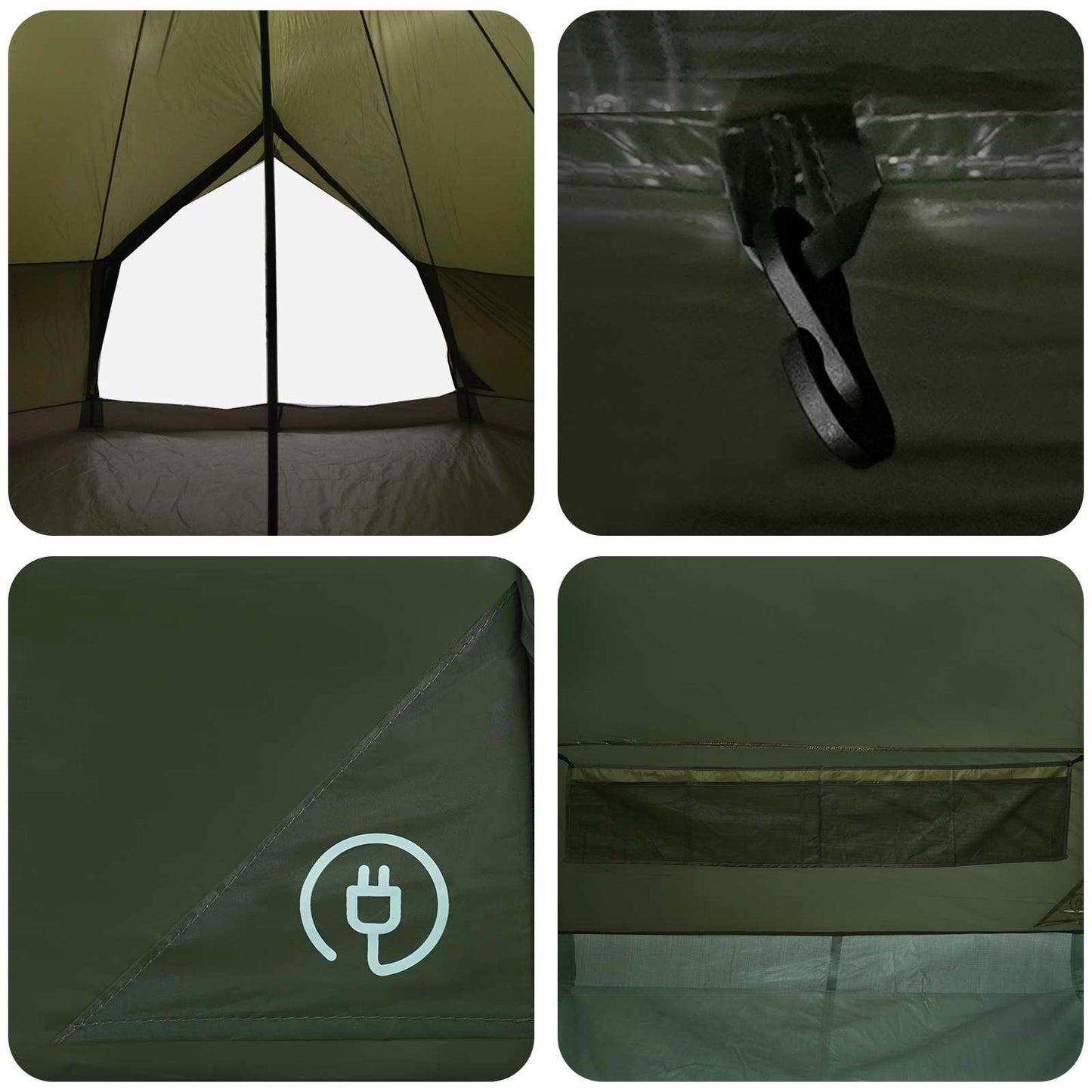 vidaXL Tipi Tent 8-Person Olive Green Polyester and Steel - 400 x 400 x 250 cm