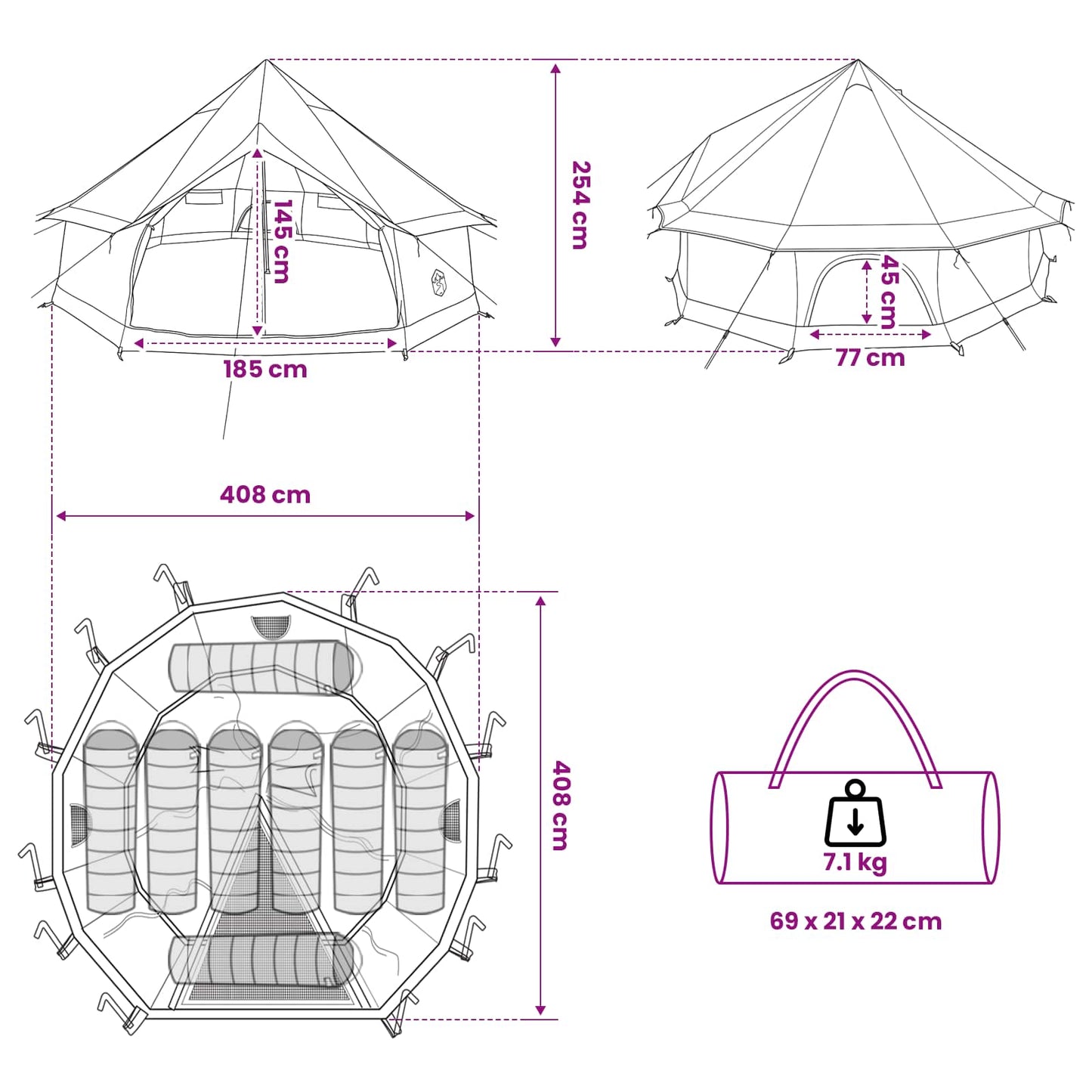 vidaXL Tipi Tent 8-Person Olive Green Polyester and Steel - 400 x 400 x 250 cm