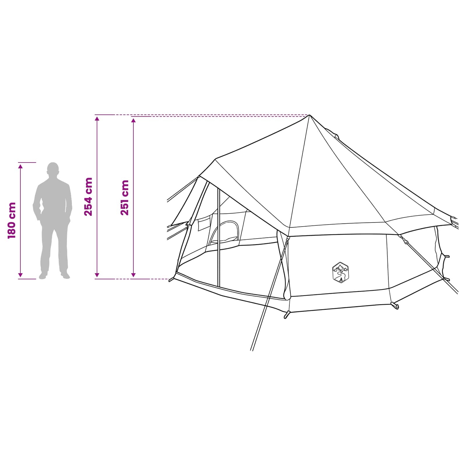 vidaXL Tipi Tent 8-Person Brown Grey Polyester and Steel - 400 x 400 x 250 cm
