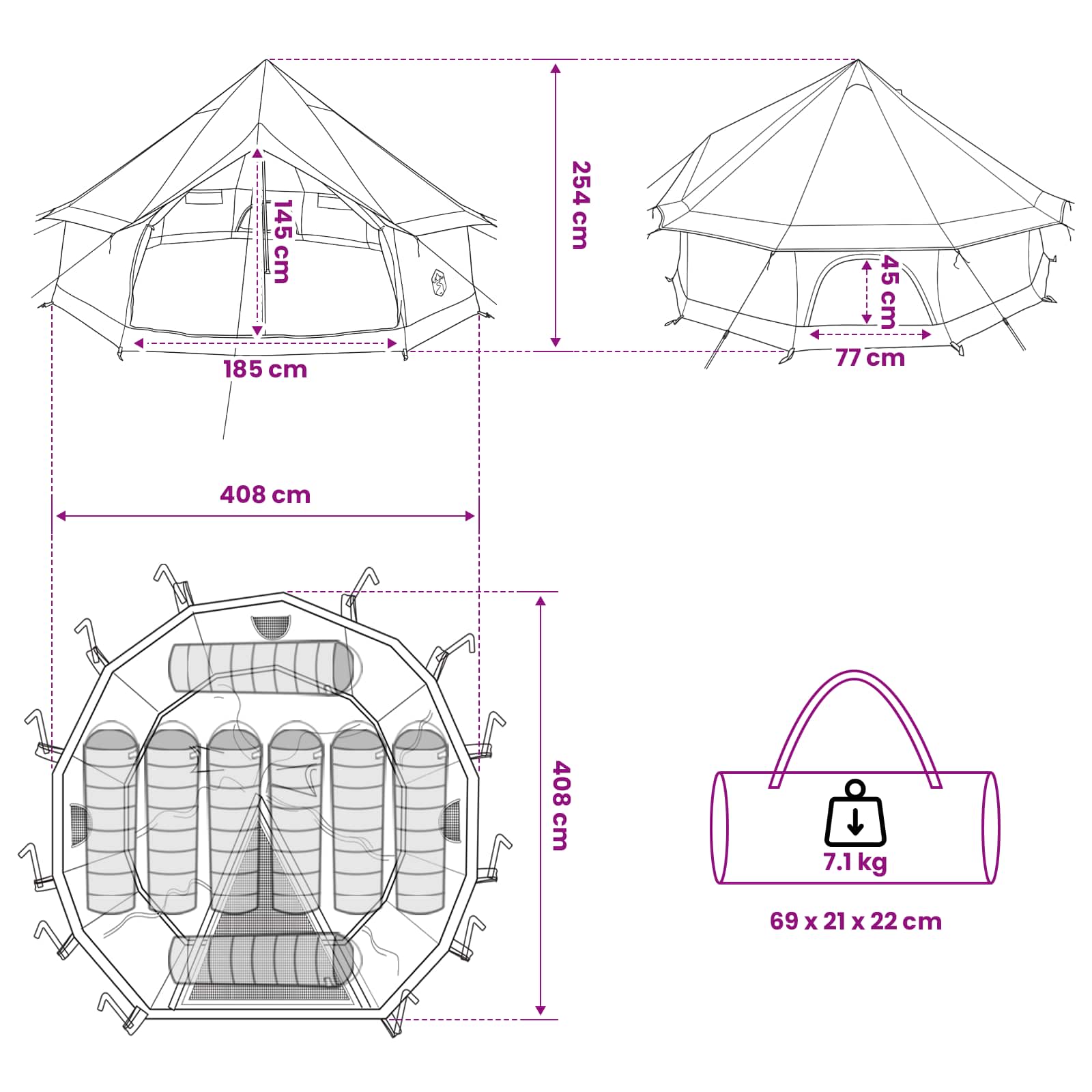 vidaXL Tipi Tent 8-Person Brown Grey Polyester and Steel - 400 x 400 x 250 cm