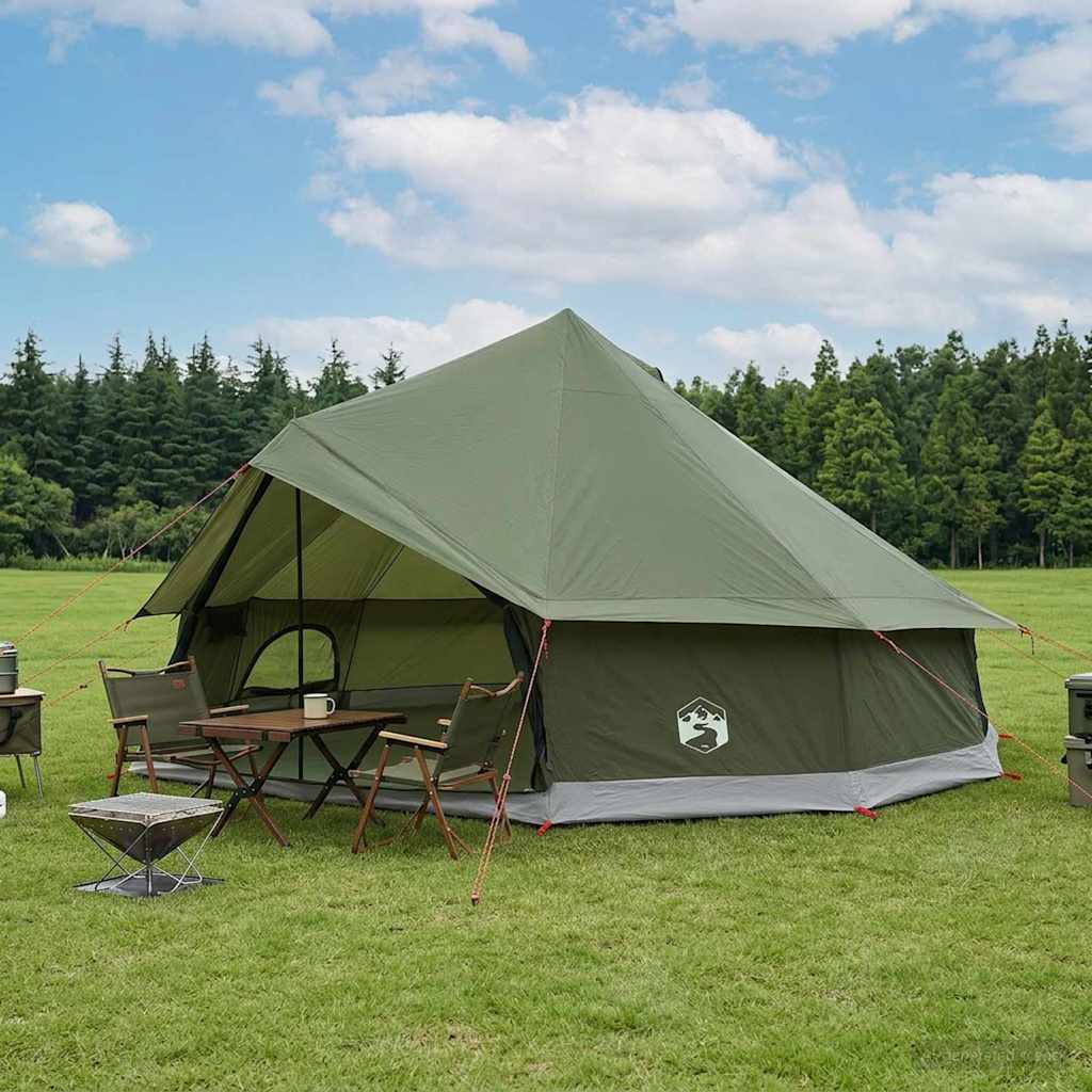 vidaXL Tipi Tent 12-Person Olive Green Polyester and Steel - 600 x 600 x 350 cm