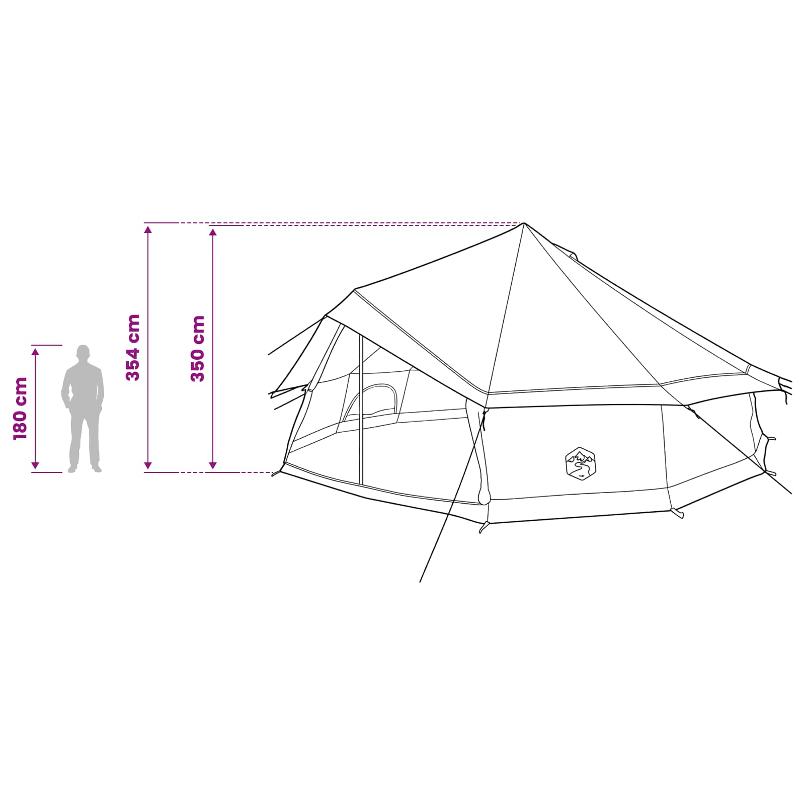 vidaXL Tipi Tent 12-Person Olive Green Polyester and Steel - 600 x 600 x 350 cm
