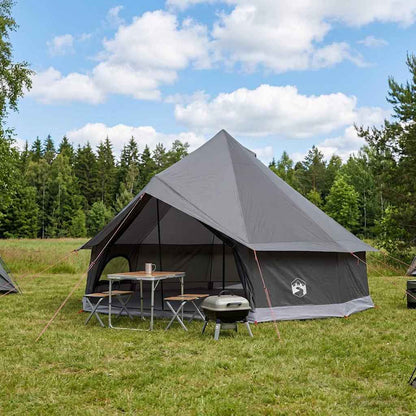 vidaXL Tipi Tent 12-Person Brown Grey Polyester and Steel - 600 x 600 x 350 cm