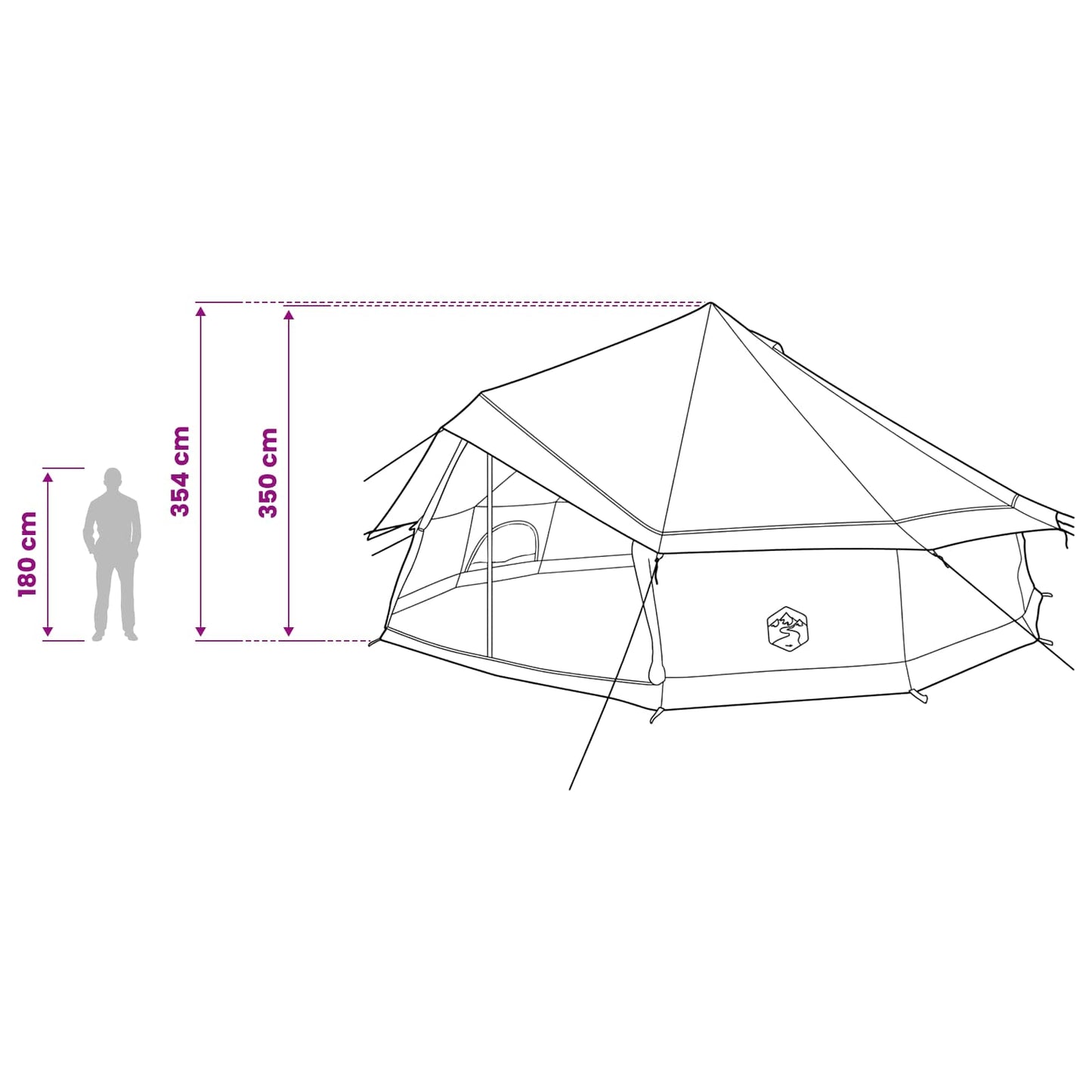 vidaXL Tipi Tent 12-Person Brown Grey Polyester and Steel - 600 x 600 x 350 cm