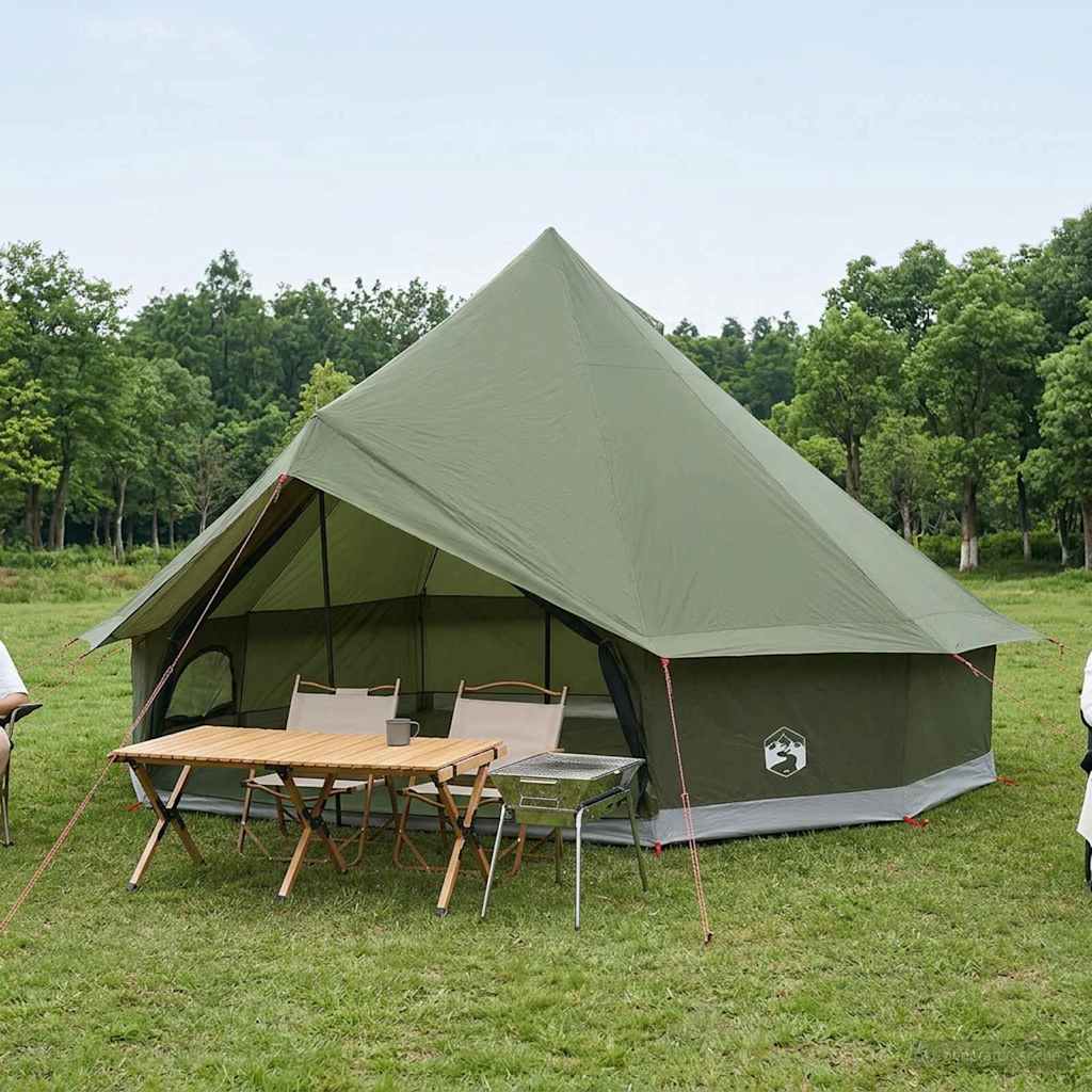 vidaXL Tipi Tent 10-Person Olive Green Polyester and Steel - 500 x 500 x 300 cm