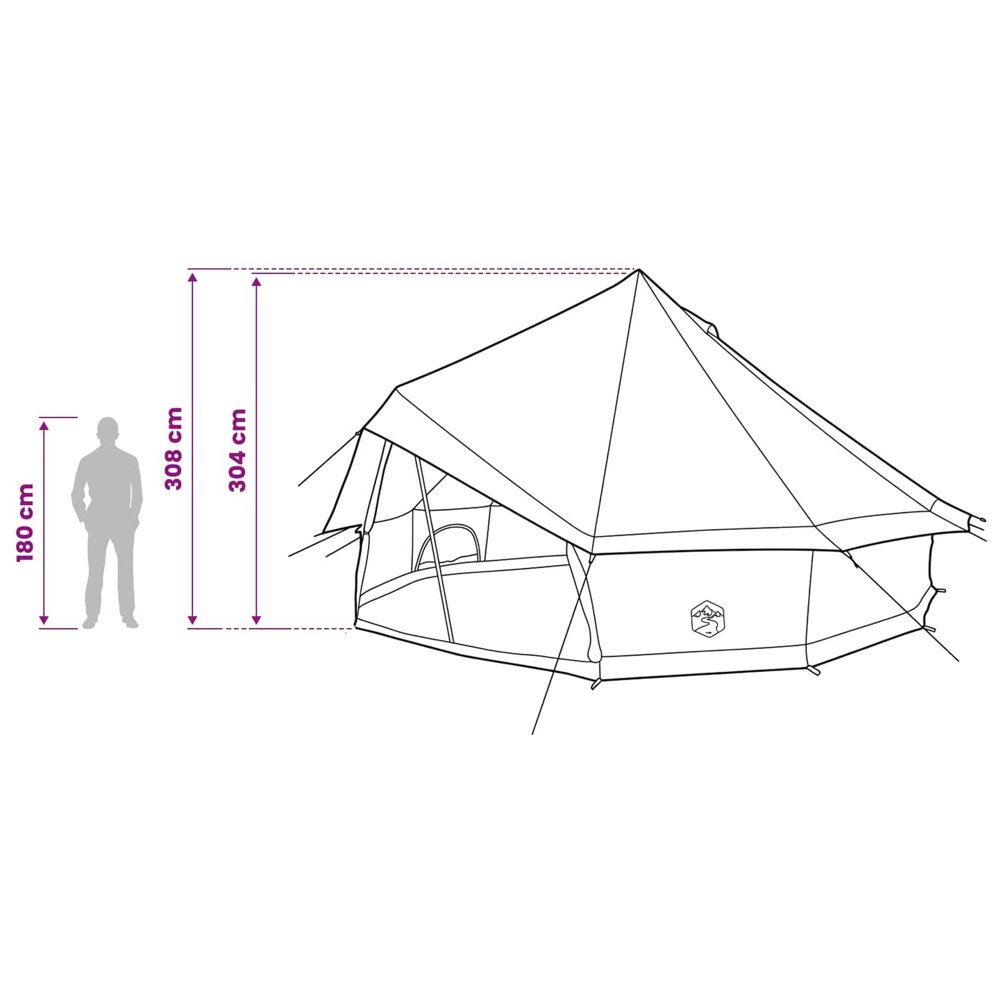 vidaXL Tipi Tent 10-Person Olive Green Polyester and Steel - 500 x 500 x 300 cm