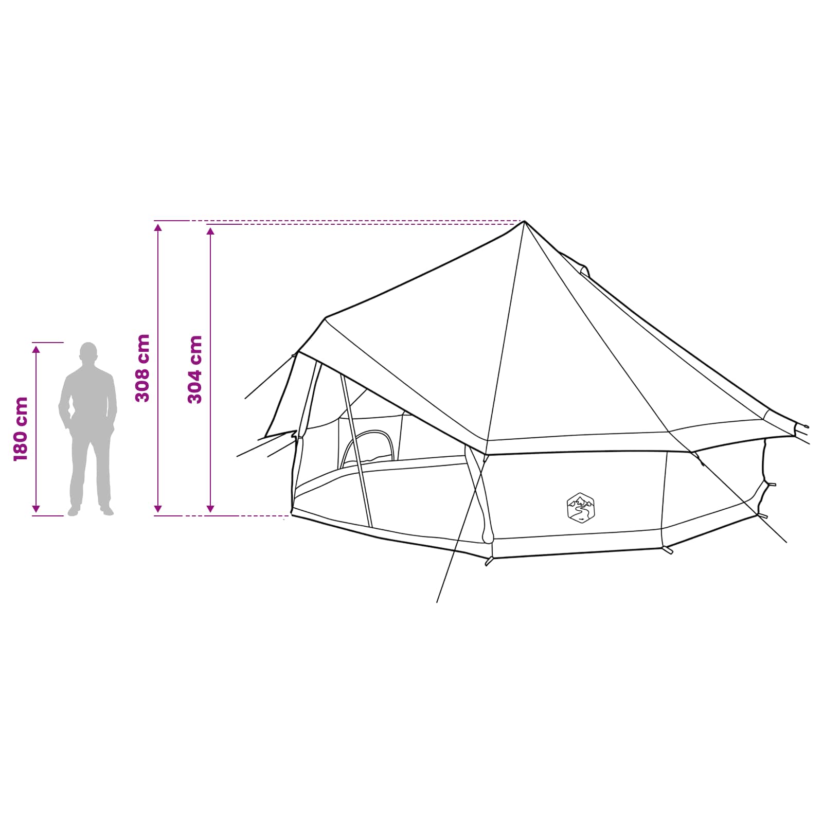 vidaXL Tipi Tent 10-Person Olive Green Polyester and Steel - 500 x 500 x 300 cm