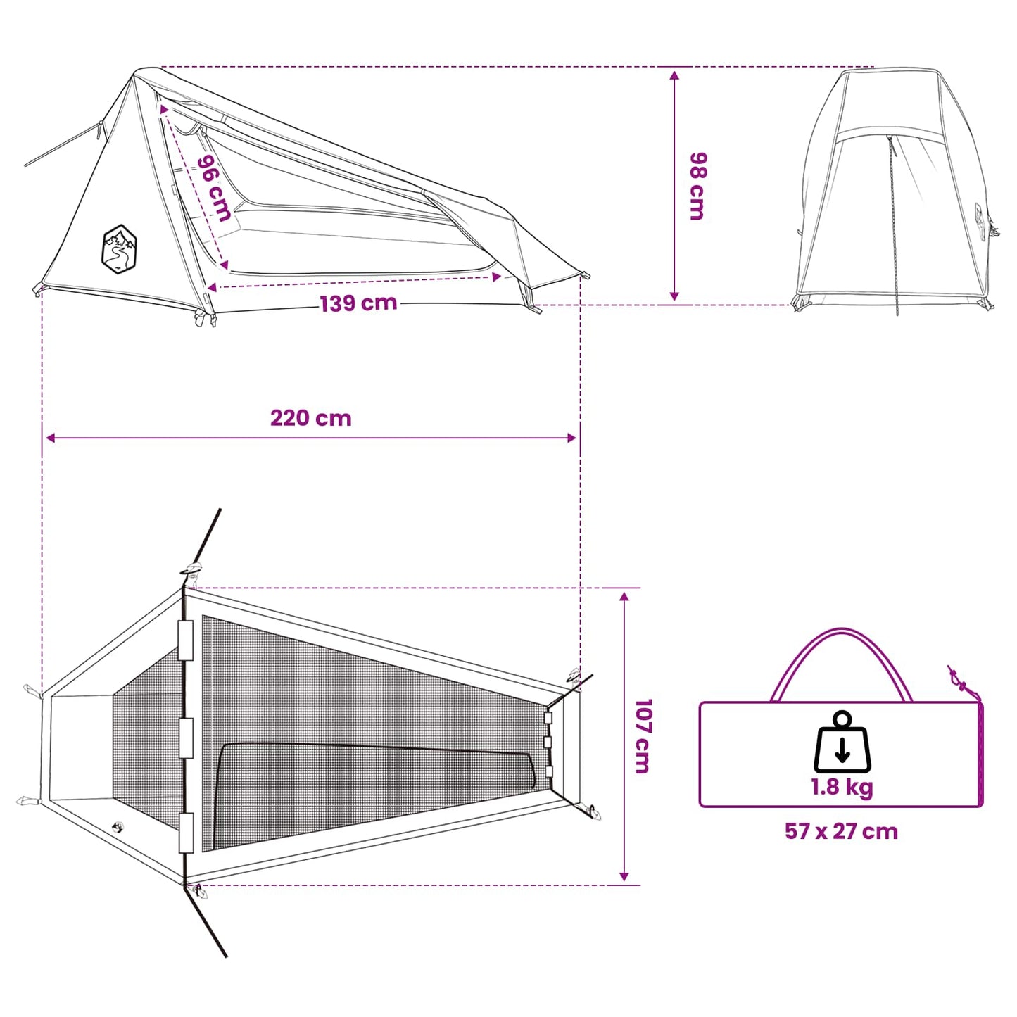 vidaXL Tunnel Tent 215 x 100 x 90 cm Olive Green Polyester and Steel