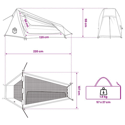 vidaXL Tunnel Tent 215 x 100 x 90 cm Olive Green Polyester and Steel