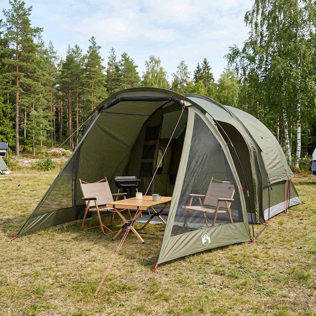 vidaXL Cabin Tent 4-Person Olive Green Polyester and Steel - 488 x 244 x 183 cm