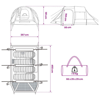 vidaXL Cabin Tent 4-Person Olive Green Polyester and Steel - 488 x 244 x 183 cm