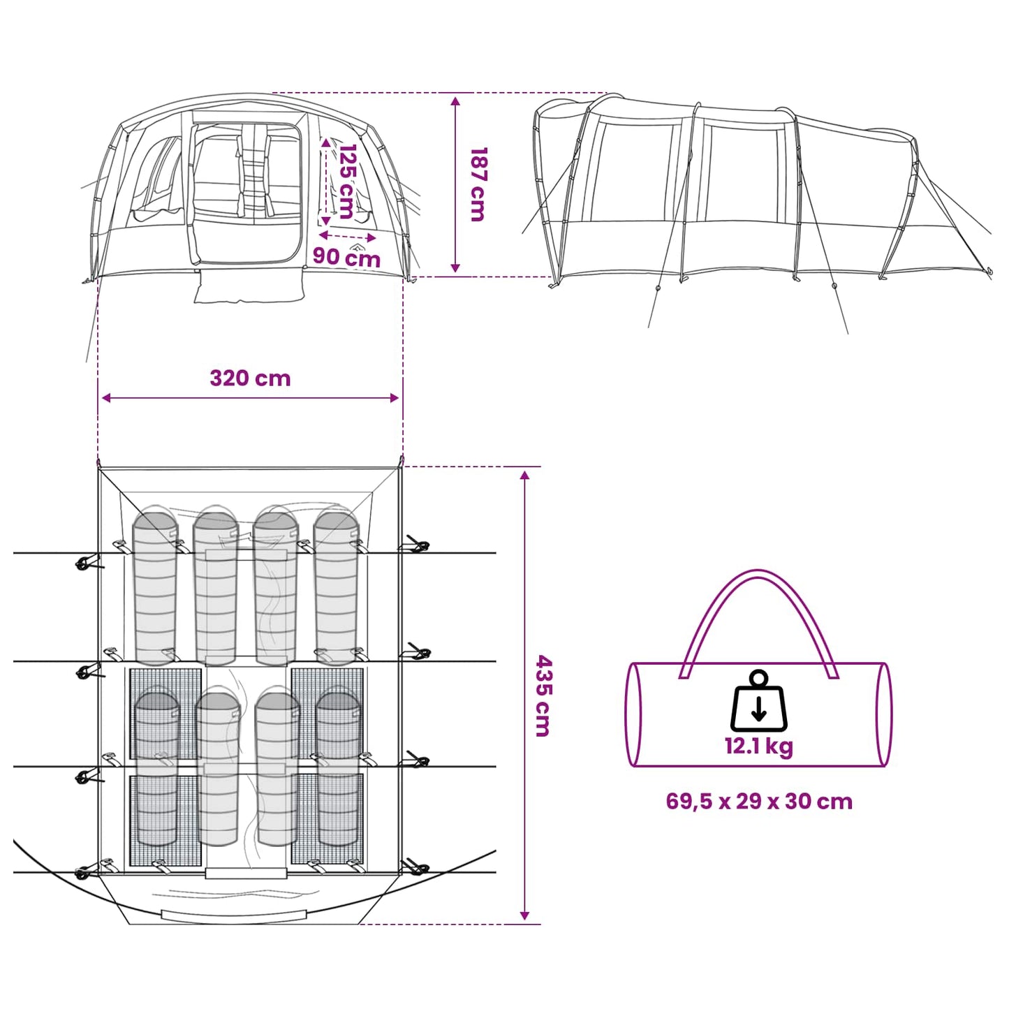 vidaXL Tunnel Tent 427 x 315 x 178 cm Olive Green Polyester and Steel