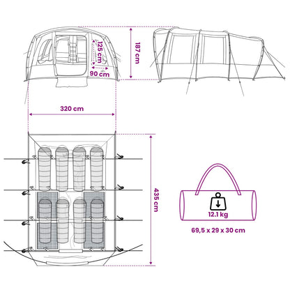 vidaXL Tunnel Tent 427 x 315 x 178 cm Olive Green Polyester and Steel