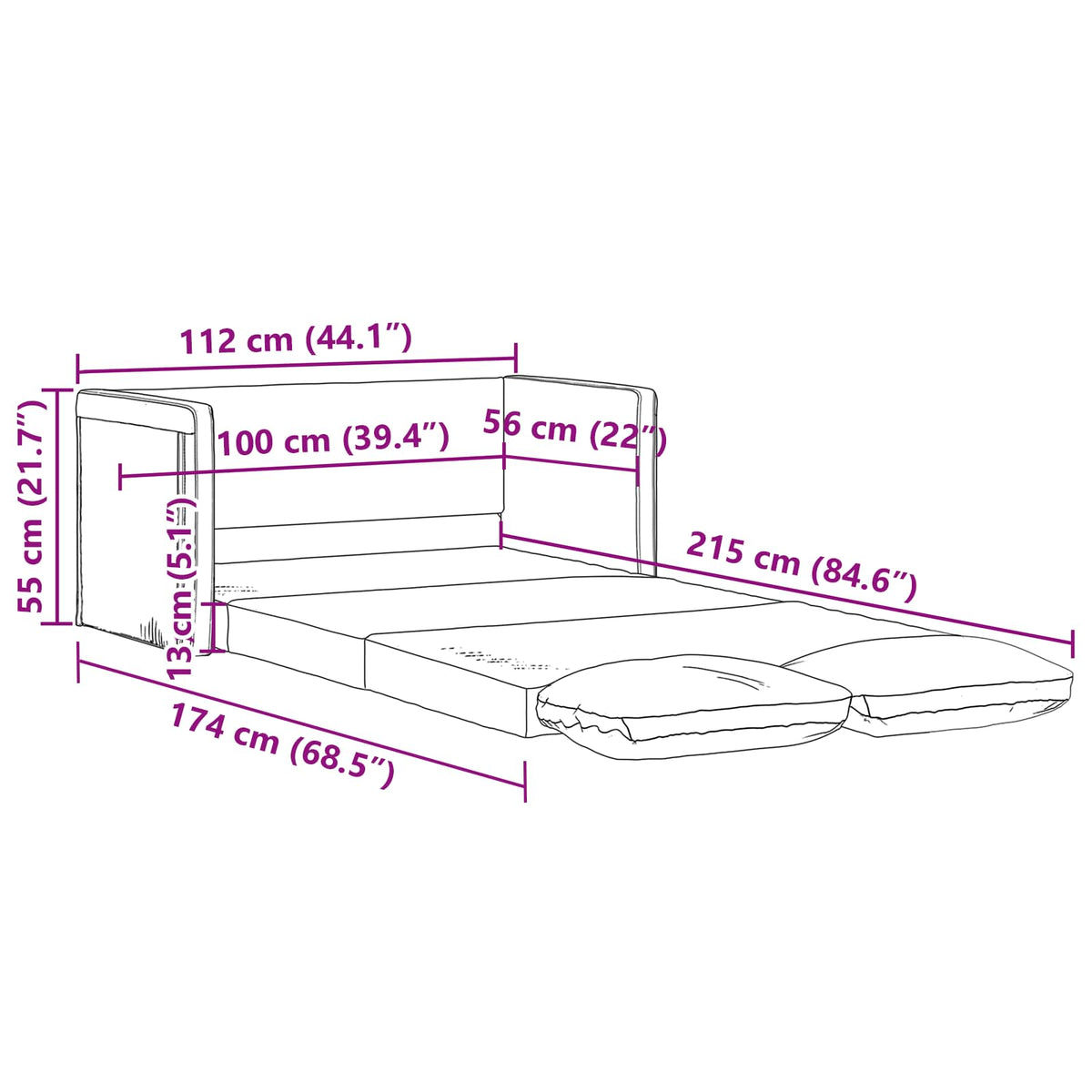 vidaXL Folding Sofa Bed Dark Grey 112 x 60 x 55 cm Fabric