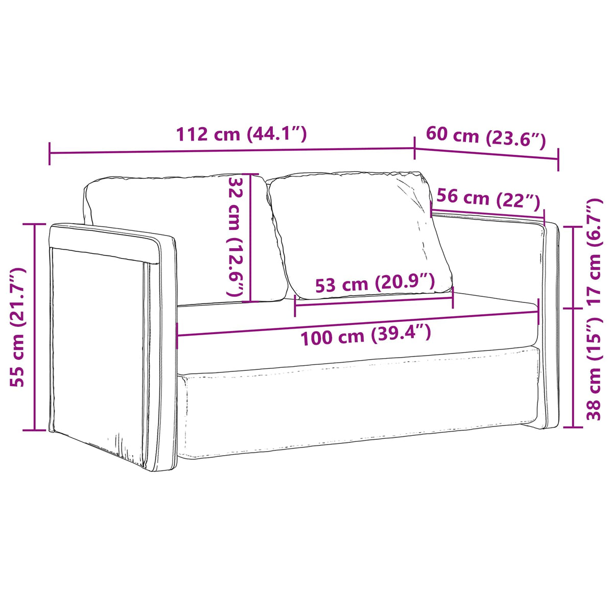 vidaXL Folding Sofa Bed Black 112 x 60 x 55 cm Fabric