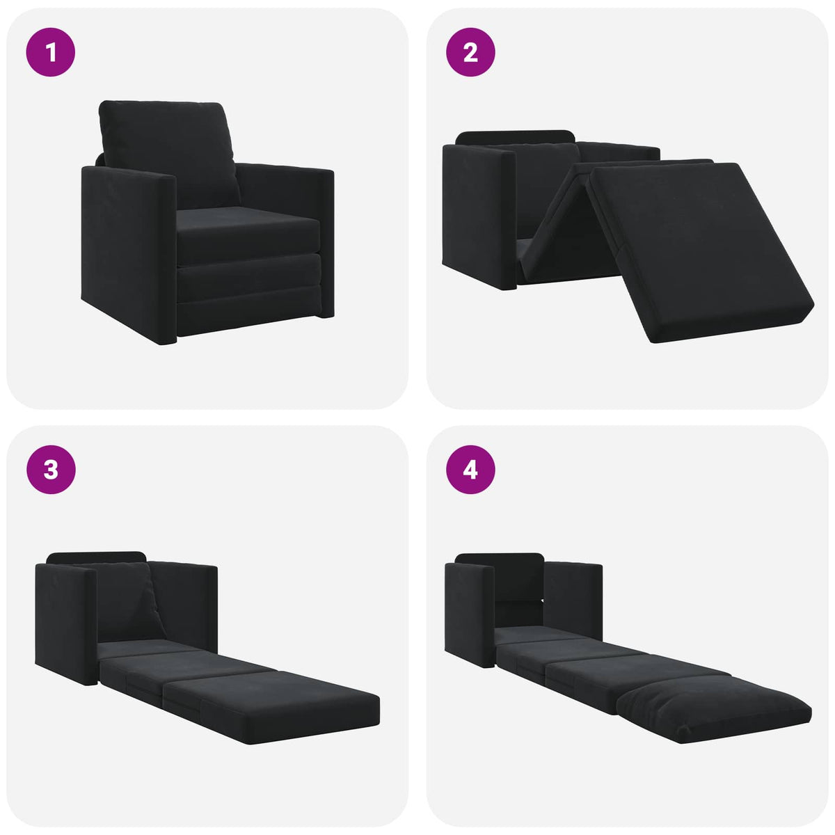 vidaXL Folding Sofa Bed Black 74 x 77 x 81 cm Velvet