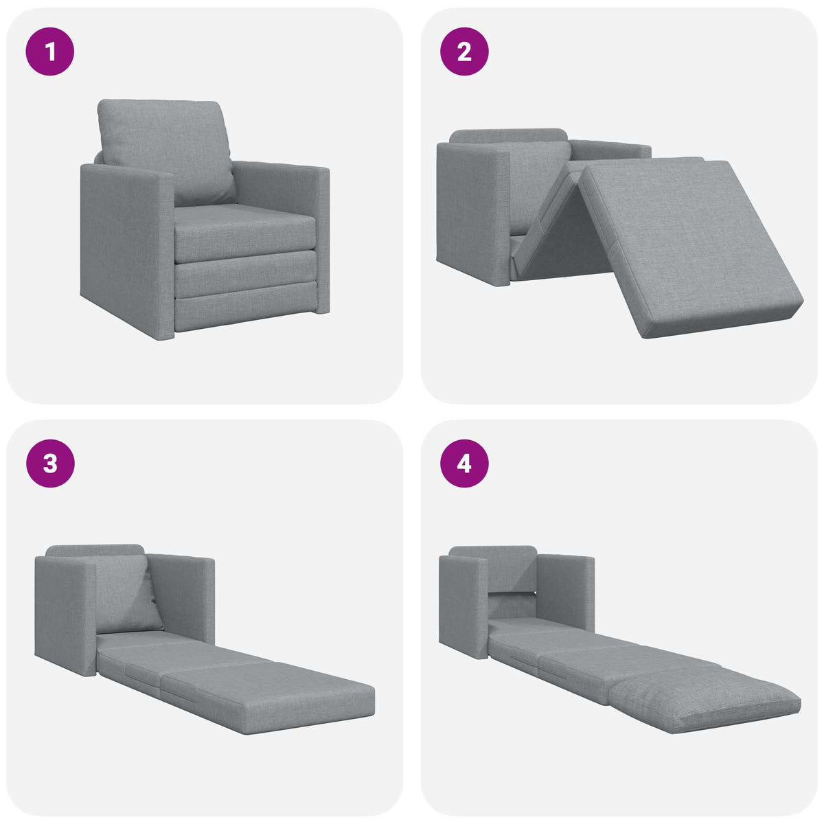 vidaXL Folding Sofa Bed Light Grey 74 x 77 x 81 cm Fabric