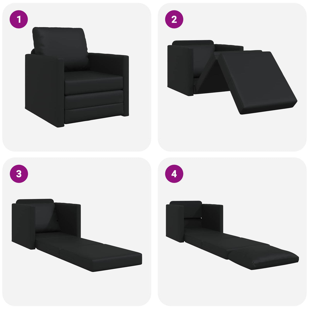 vidaXL Folding Sofa Bed Black 74 x 77 x 81 cm Faux Leather