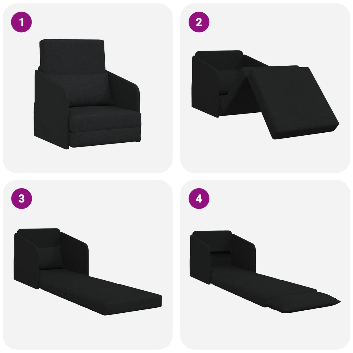 vidaXL Folding Sofa Bed Black 65 x 80 x 83 cm Fabric