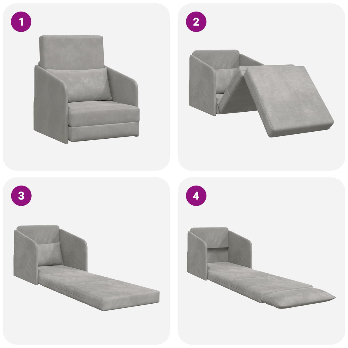 vidaXL Folding Sofa Bed Light Grey 65 x 80 x 83 cm Velvet