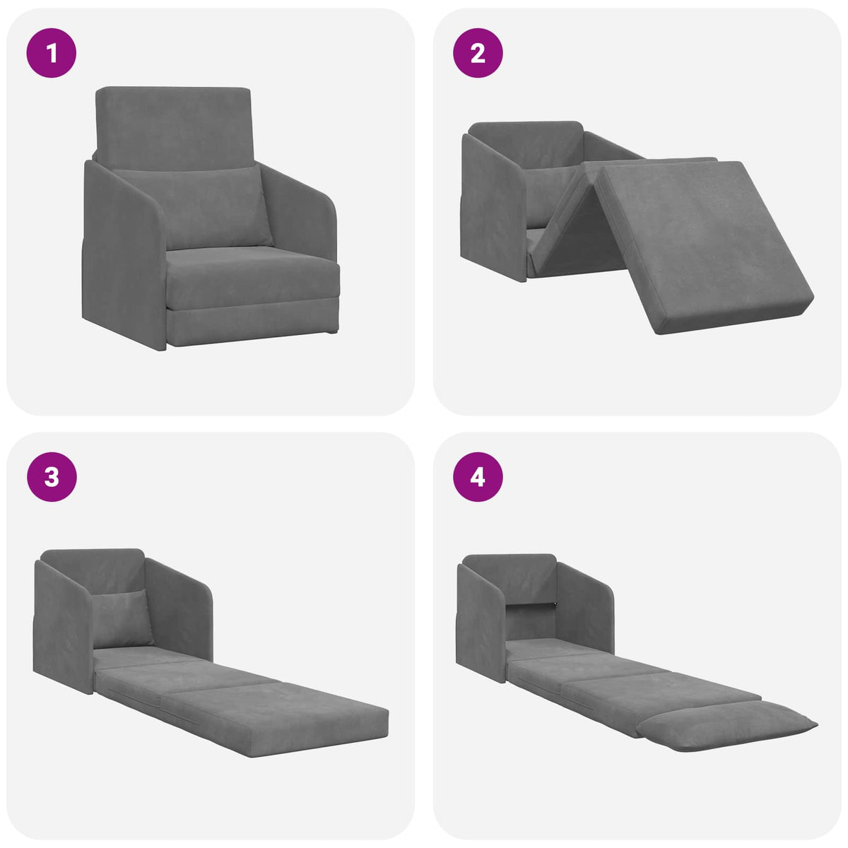vidaXL Folding Sofa Bed Dark Grey 65 x 80 x 83 cm Velvet