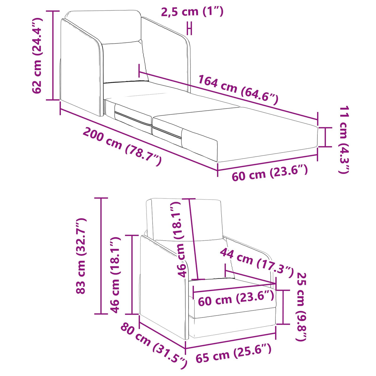 vidaXL Folding Sofa Bed Dark Grey 65 x 80 x 83 cm Velvet