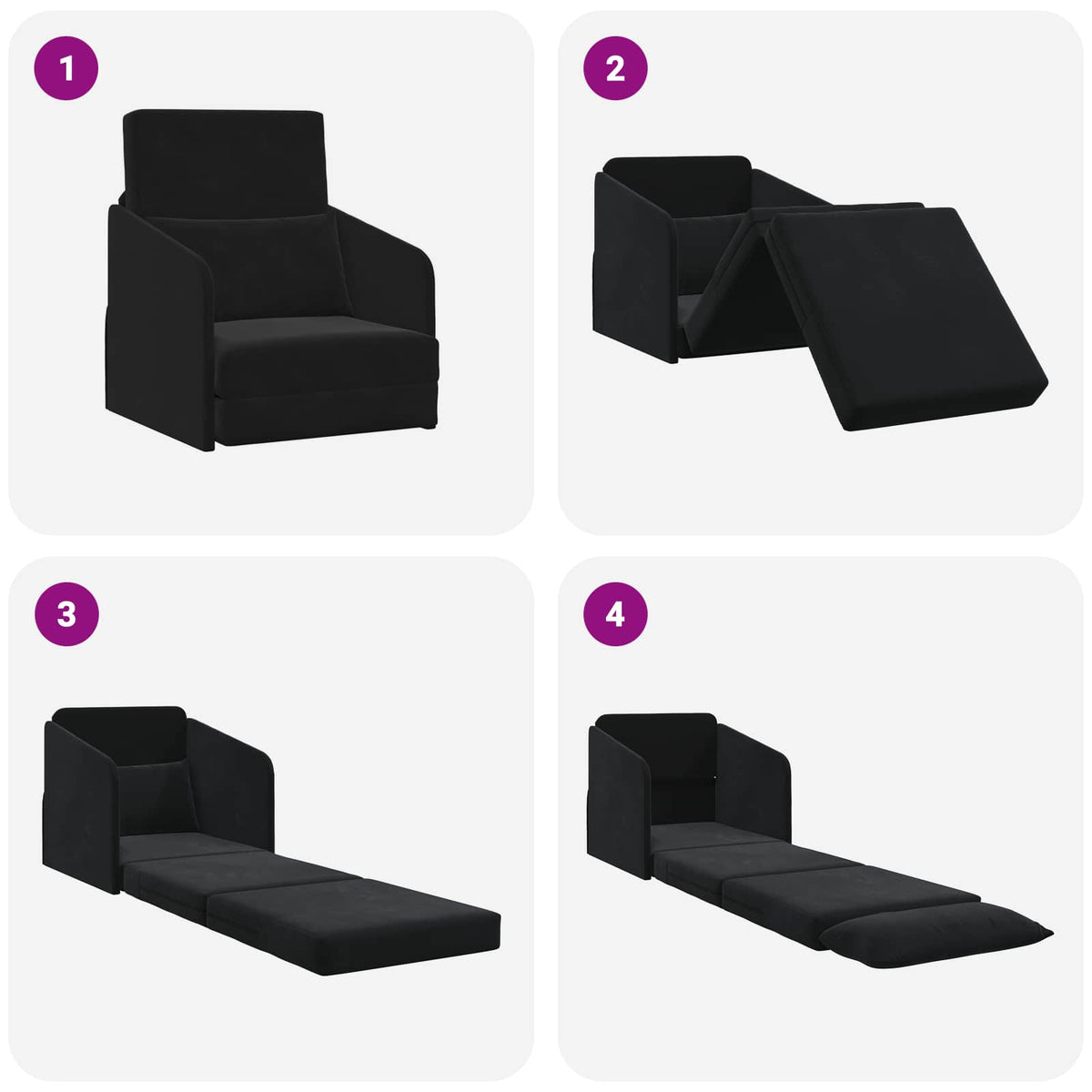 vidaXL Folding Sofa Bed Black 65 x 80 x 83 cm Velvet