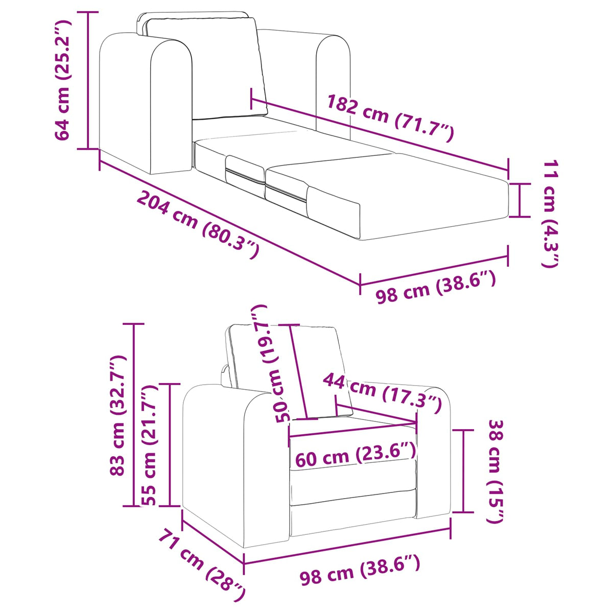 vidaXL Folding Sofa Bed Light Grey 98 x 71 x 83 cm Velvet