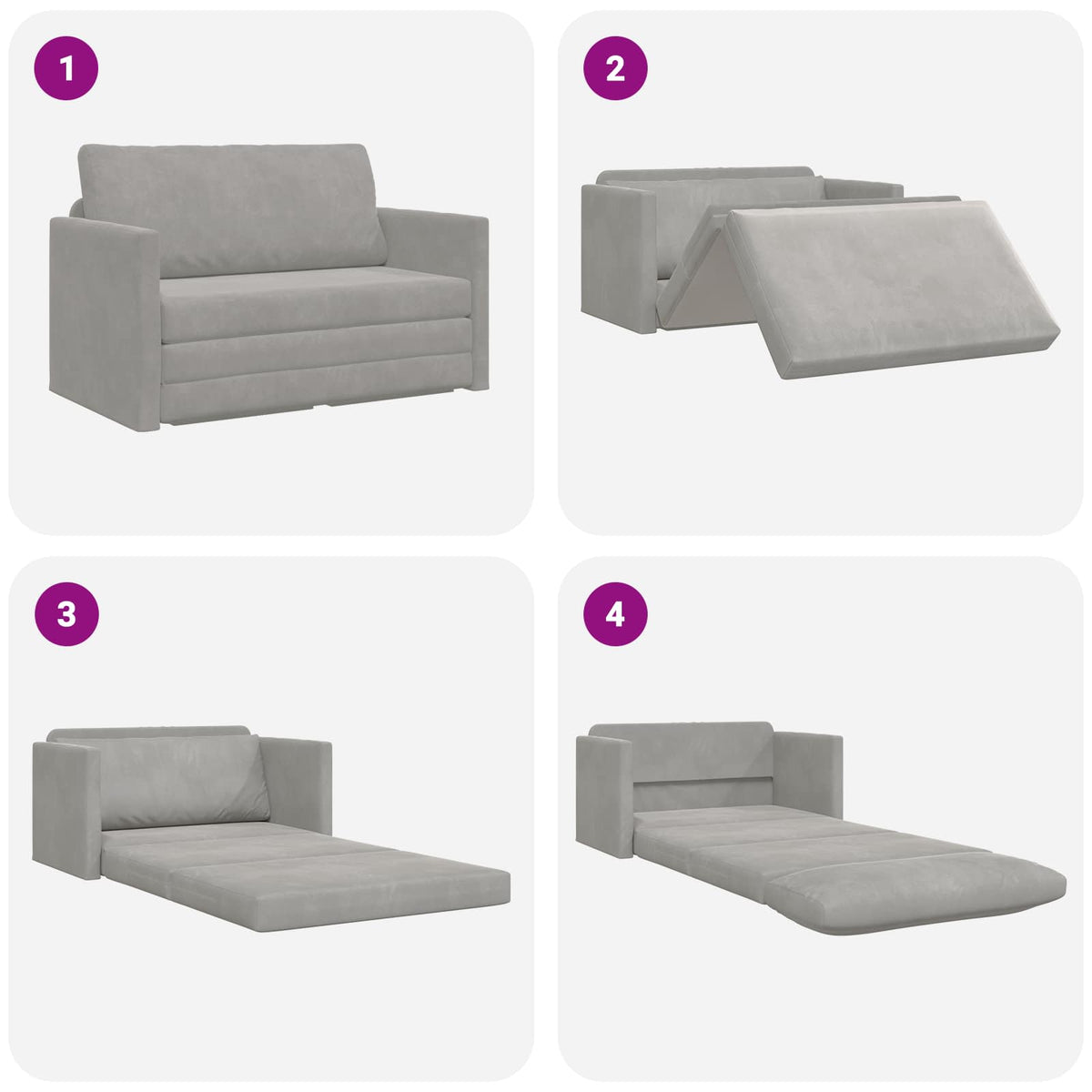 vidaXL Folding Sofa Bed Light Grey 124 x 71 x 78 cm Velvet
