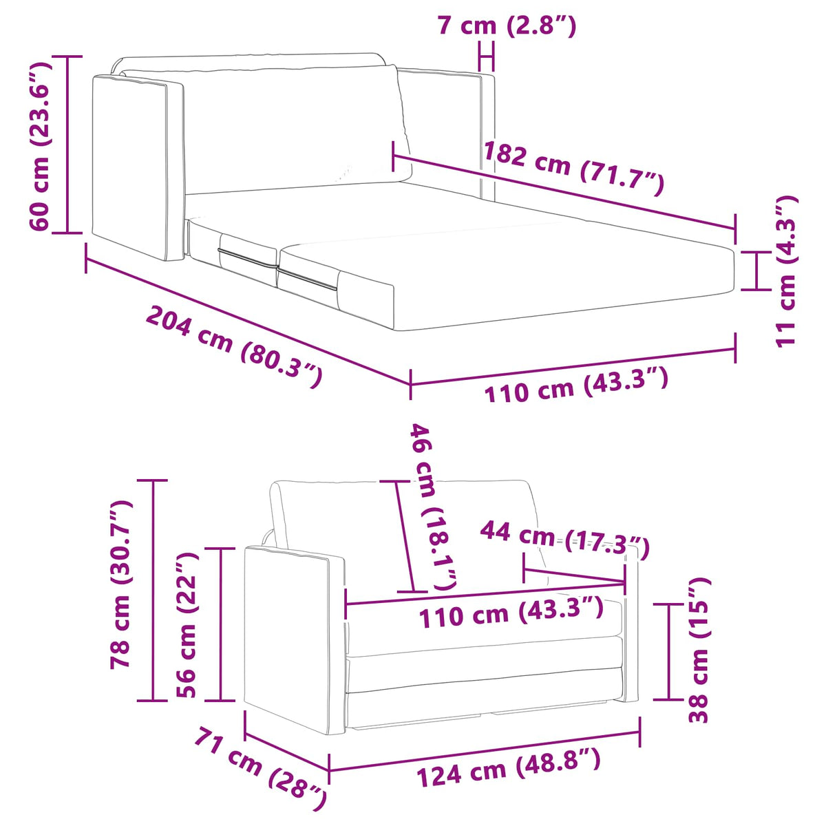 vidaXL Folding Sofa Bed Dark Grey 124 x 71 x 78 cm Velvet