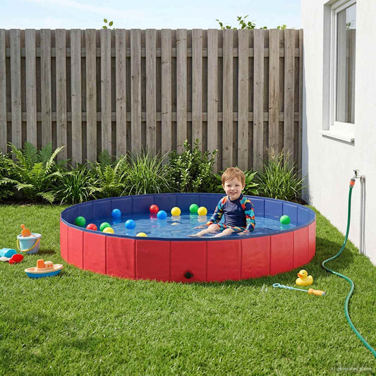 vidaXL Children Swimming Pool Folding Red Ø200 x 30 cm