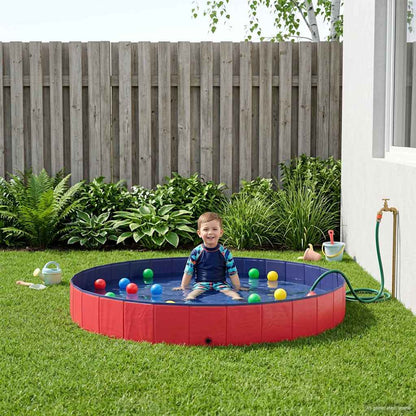 vidaXL Children Swimming Pool Folding Red Ø300 x 38 cm