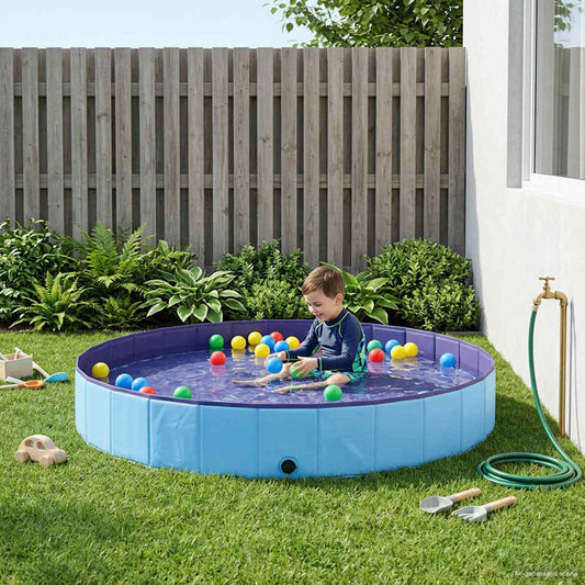 vidaXL Children Swimming Pool Folding Blue Ø300 x 38 cm