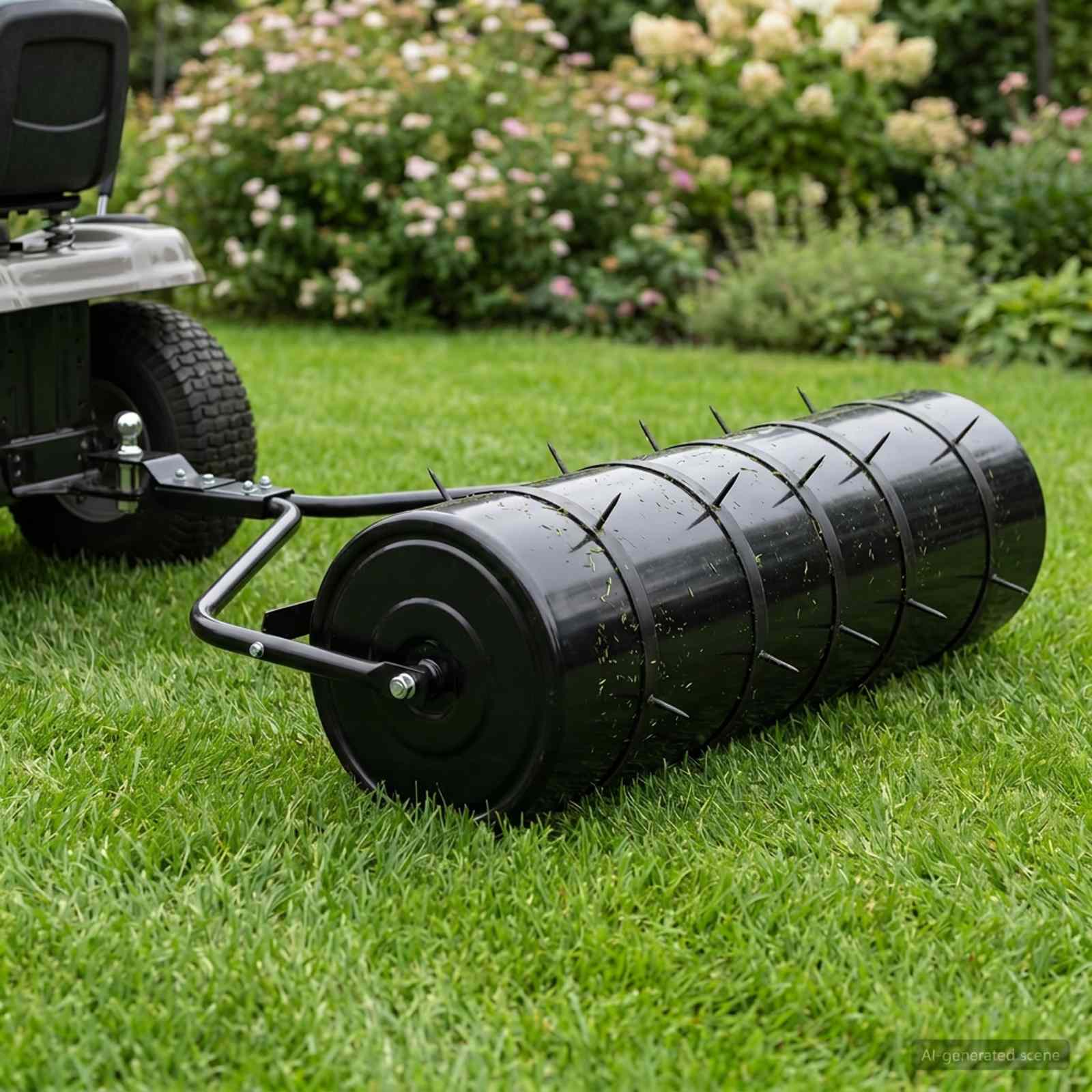 vidaXL Garden Lawn Roller Pull with Aerator Clamps Ø 30 x 90 cm Steel - Black